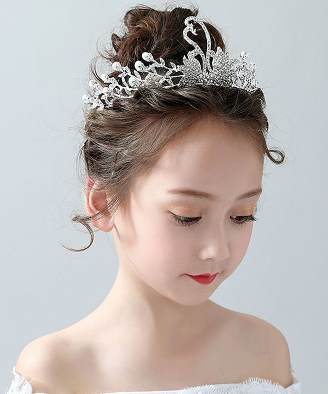 DIY Silk Alloy Zircon Pearl Little Swan Kids Crown IU046