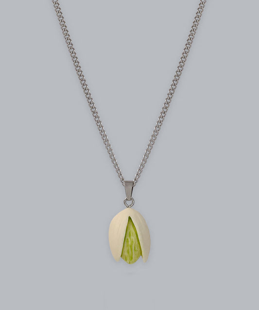 DIY Silk Stainless Steel Resin Pistachios Pendant Necklace QJ019