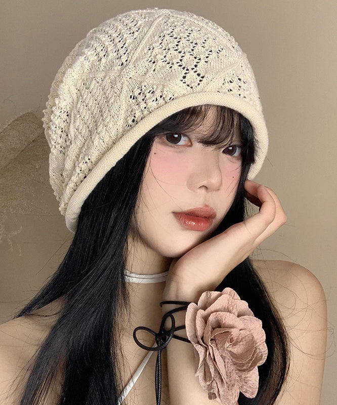 DIY Versatile Beige Hollow Out Thin Knit Bonnie Hat WI025