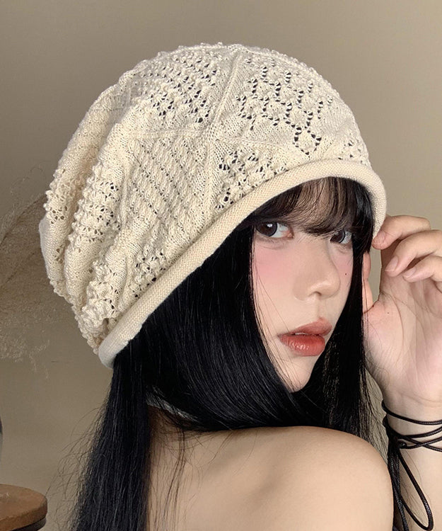 DIY Versatile Beige Hollow Out Thin Knit Bonnie Hat WI025