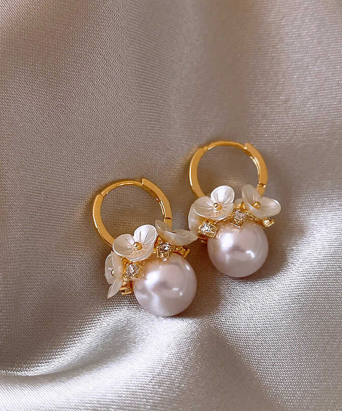 DIY White Alloy Floral Pearl Hoop Earrings WH003