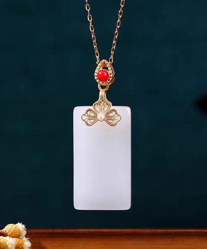 DIY White Copper Overgild Jade Enamel Butterfly Pendant Necklace KX1059