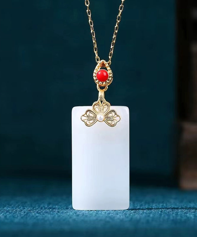 DIY White Copper Overgild Jade Enamel Butterfly Pendant Necklace KX1059