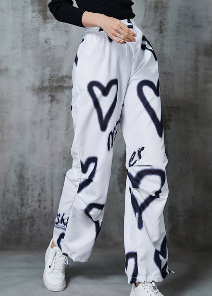 DIY White Love Painting Drawstring Cotton Pants Spring AL1015