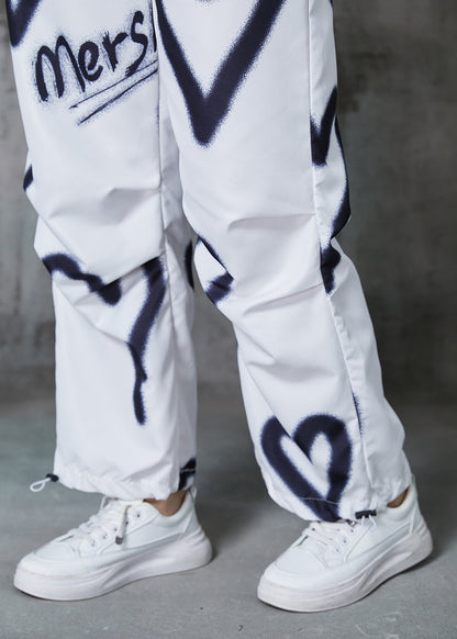 DIY White Love Painting Drawstring Cotton Pants Spring AL1015