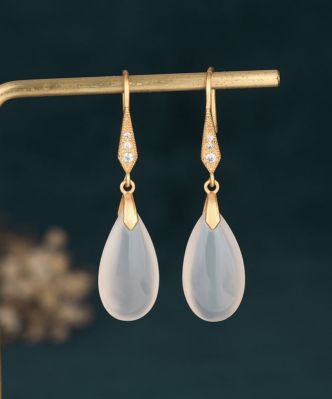 DIY White Sterling Silver Overgild Crystal Water Drop Drop Earrings QI067