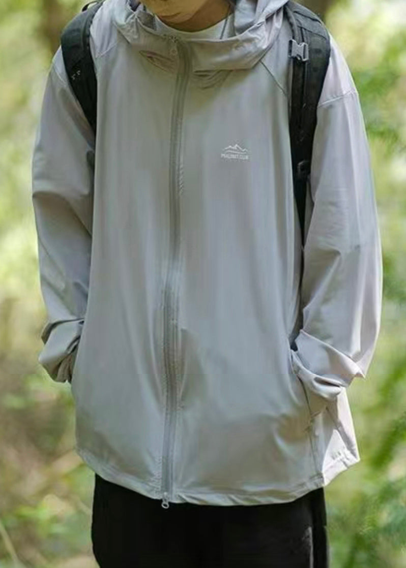 Manteau à capuche zippé en soie unie Ice 50+ foncé pour homme, gris UPF