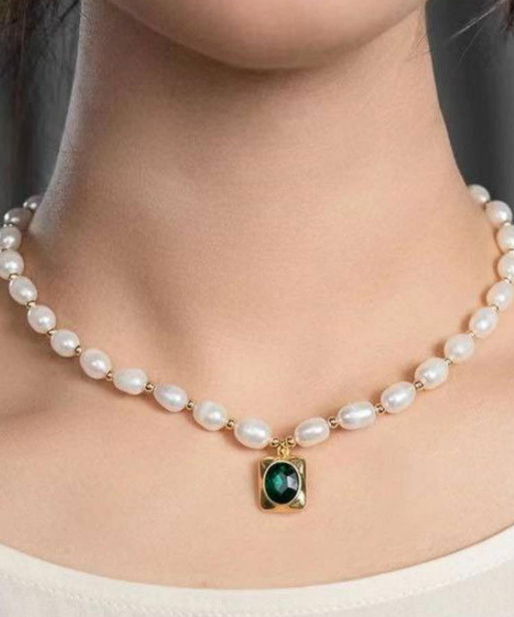 Dinner Pearl Necklace Copper White Overgild Pendant Diamond