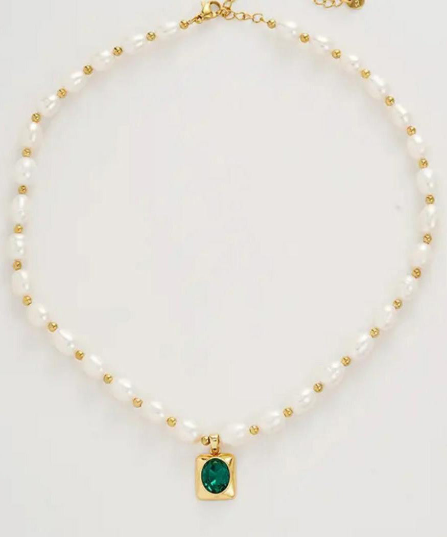 Dinner Pearl Necklace Copper White Overgild Pendant Diamond