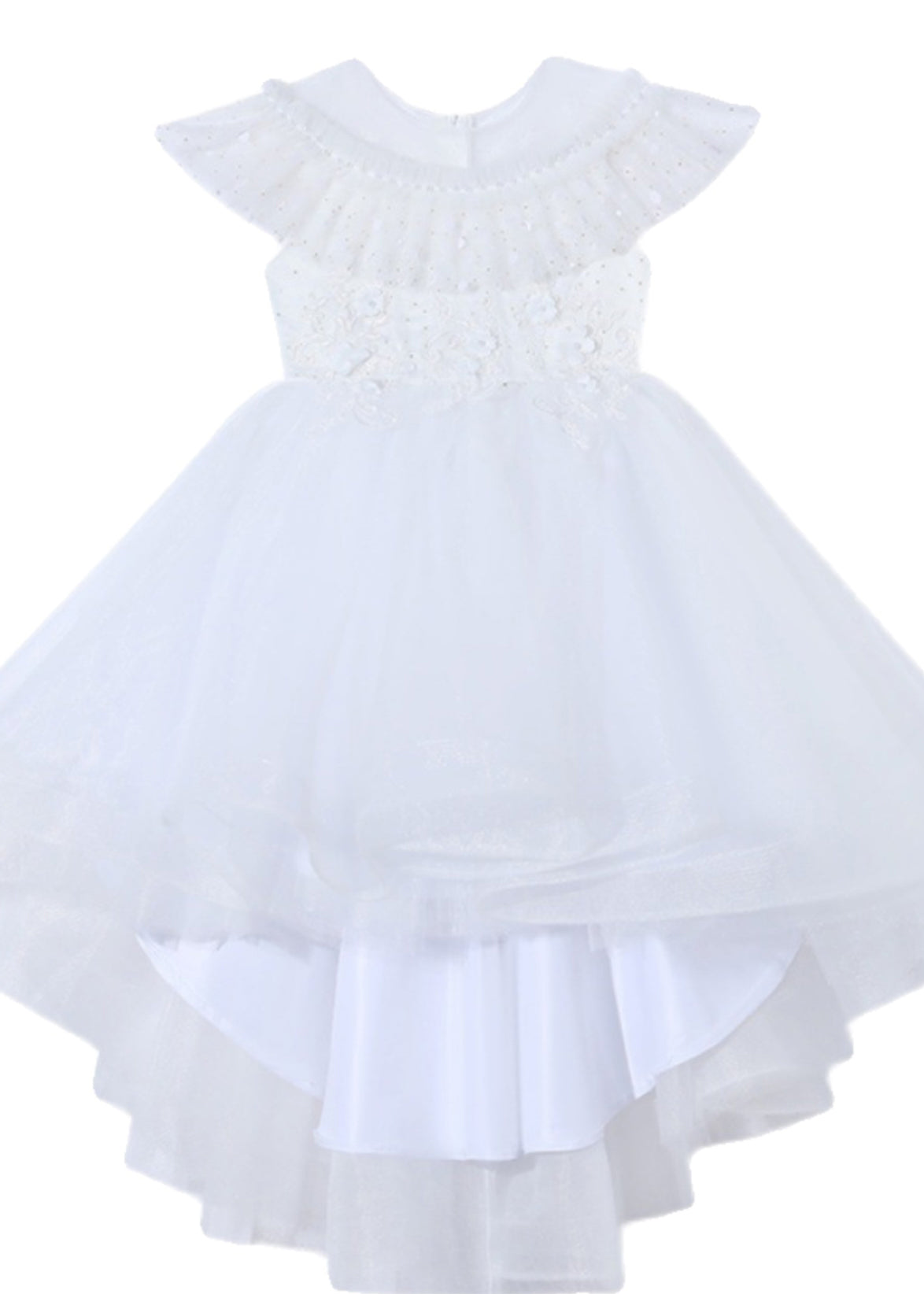 Robe longue de soirée en tulle à fleurs pour enfants, blanche, col rond, été, XZ026