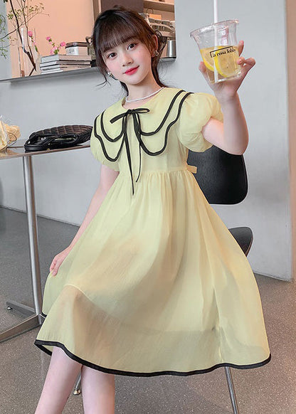 Elegant Apricot Peter Pan Collar Tie Waist Chiffon Girls Dress Summer TT010