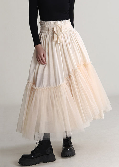 Elegant Apricot Ruffled Lace Up Tulle Skirts Spring Ada Fashion