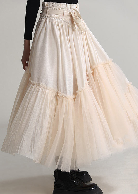 Elegant Apricot Ruffled Lace Up Tulle Skirts Spring Ada Fashion