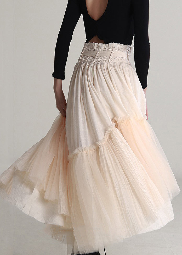 Elegant Apricot Ruffled Lace Up Tulle Skirts Spring Ada Fashion