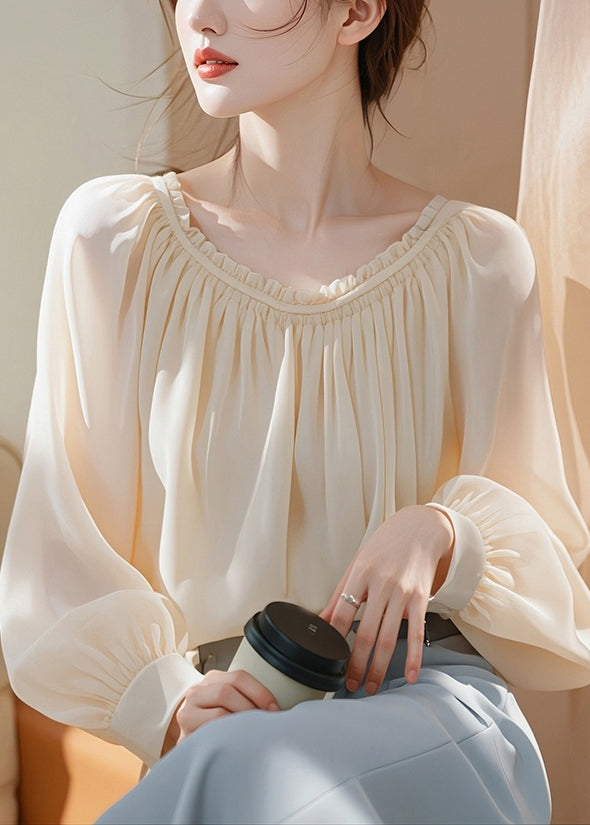 Elegantes Apricot Rüschen Chiffon Hemd Frühling TY008