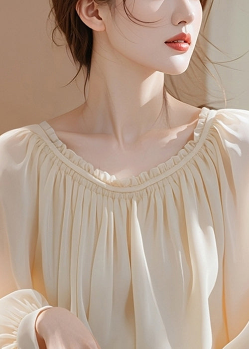 Elegantes Apricot Rüschen Chiffon Hemd Frühling TY008