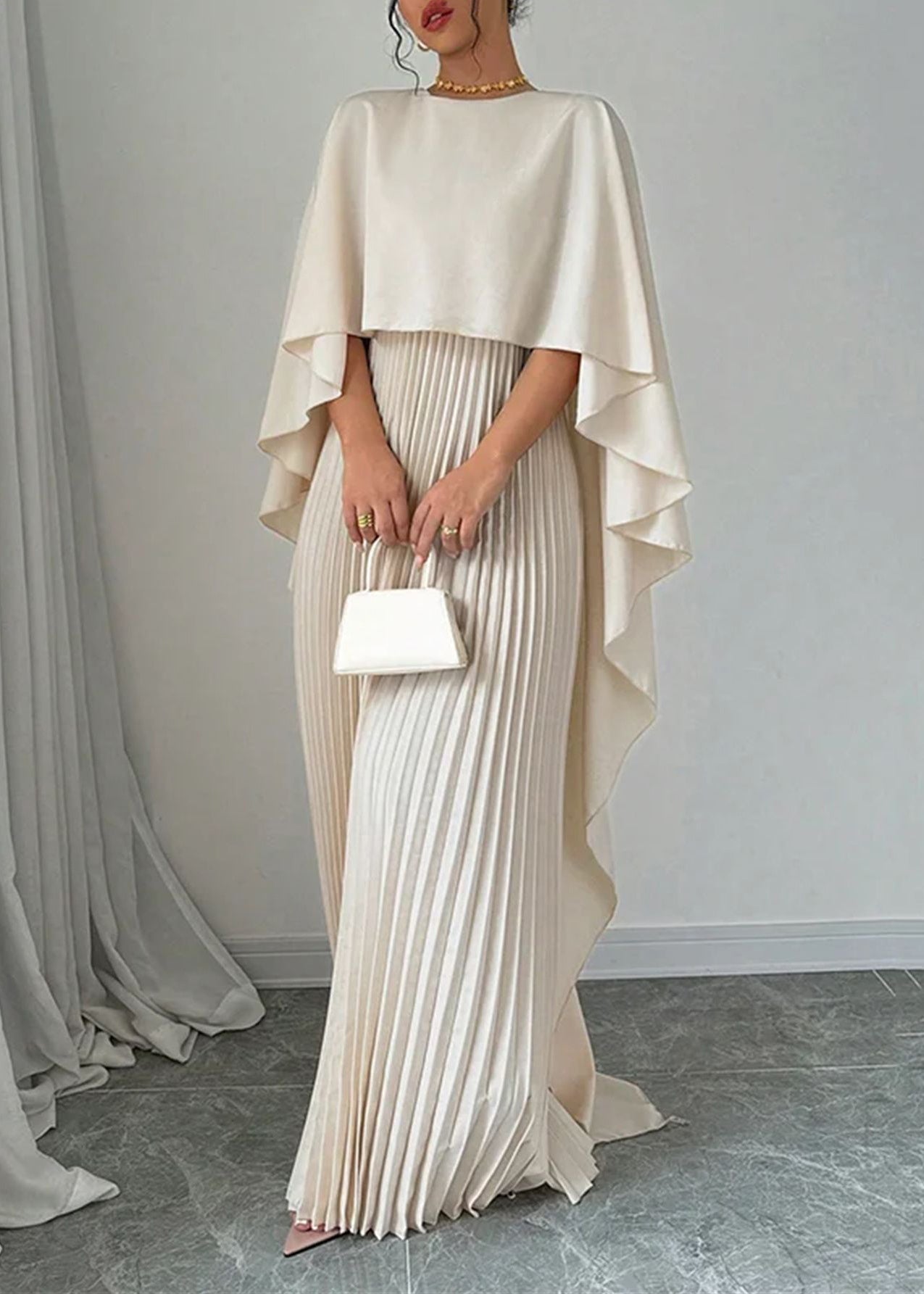 Batwing Dress Patchwork Elegant Beige Sleeve Long Asymmetrical