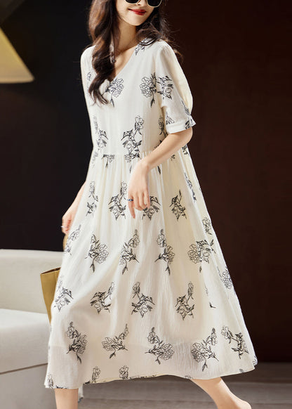 Elegant Beige Embroidered Floral Patchwork Maxi Dress Short Sleeve WW032