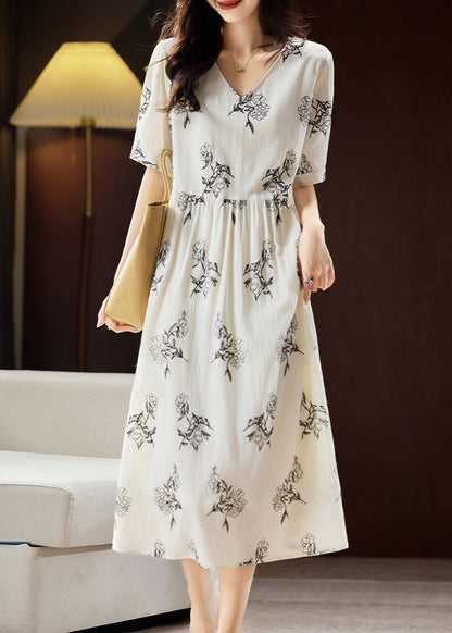 Elegant Beige Embroidered Floral Patchwork Maxi Dress Short Sleeve WW032