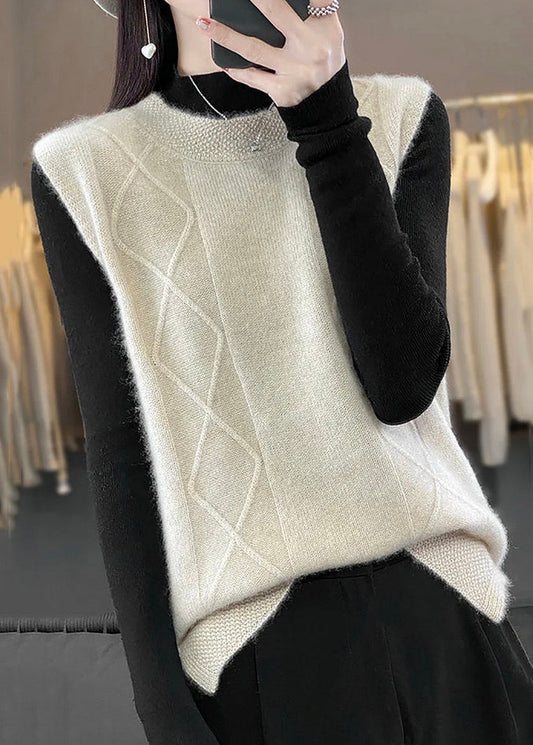 Elegant Beige O-Neck Cozy Knit Vest Sleeveless TF007