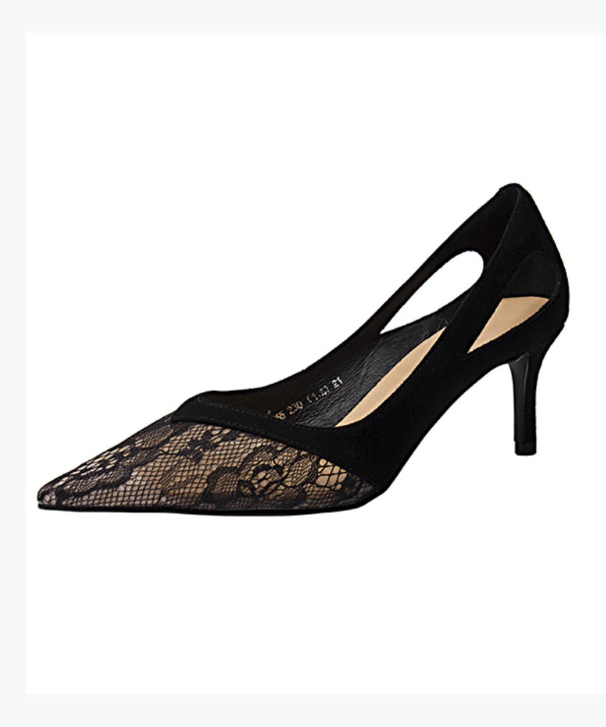 Escarpins à talons aiguilles élégants à bout pointu et dentelle ajourée noire RT1011