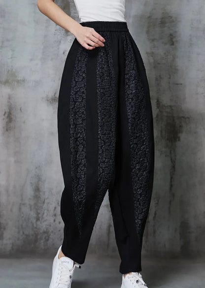 Elegant Black Oversized Patchwork Jacquard Cotton Pants Spring Ada Fashion