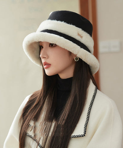 Elegant Black Versatile Warm Fleece Bucket Hat RS016