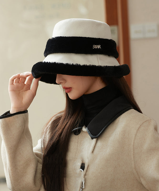 Elegant Black Versatile Warm Fleece Bucket Hat RS016