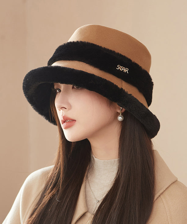 Elegant Black Versatile Warm Fleece Bucket Hat RS016