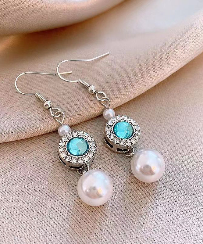 Boucles d'oreilles pendantes élégantes en cuivre bleu avec perles de cristal de zircon incrustées de zircone ZZ084