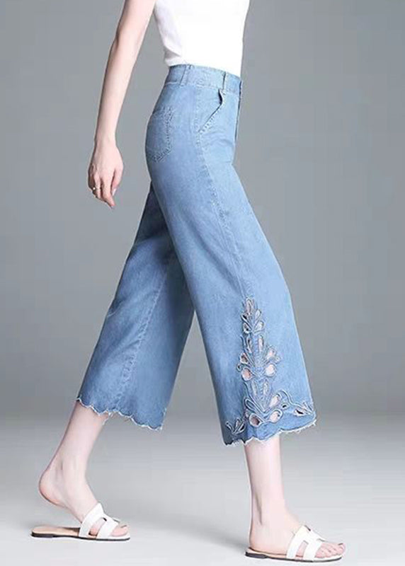 Elegante, hoch taillierte, hohle Sommer-Crop-Out-Blaujeans