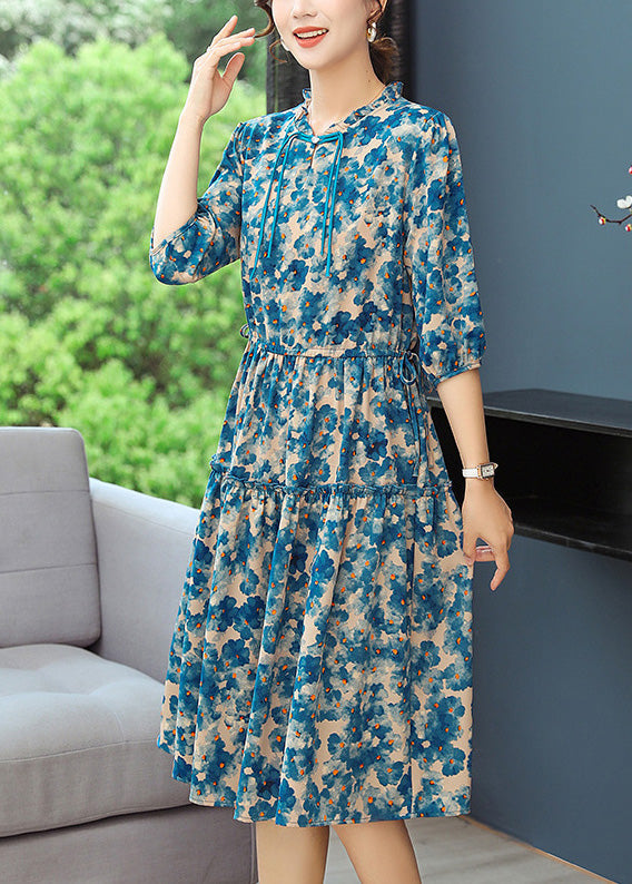 Ruffled Elegant Summer Blue Dresses Tunic Print