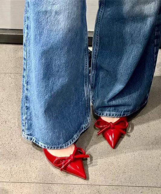Noeud élégant talons hauts en cuir rouge épissage stiletto simili cuir