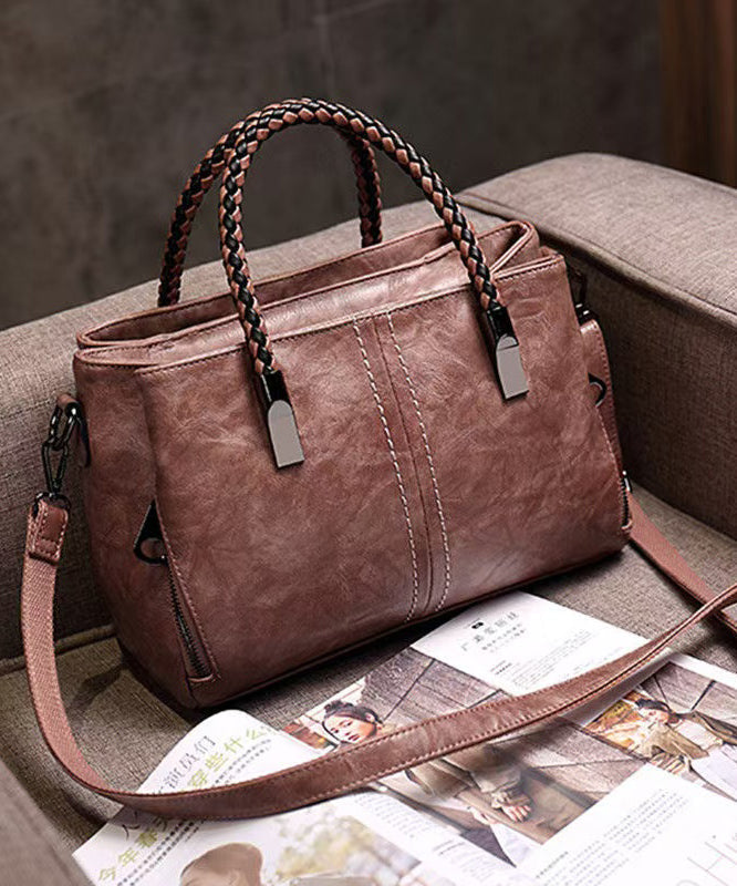 Leather Elegant Brown Handbag Durable Tote Solid Calf