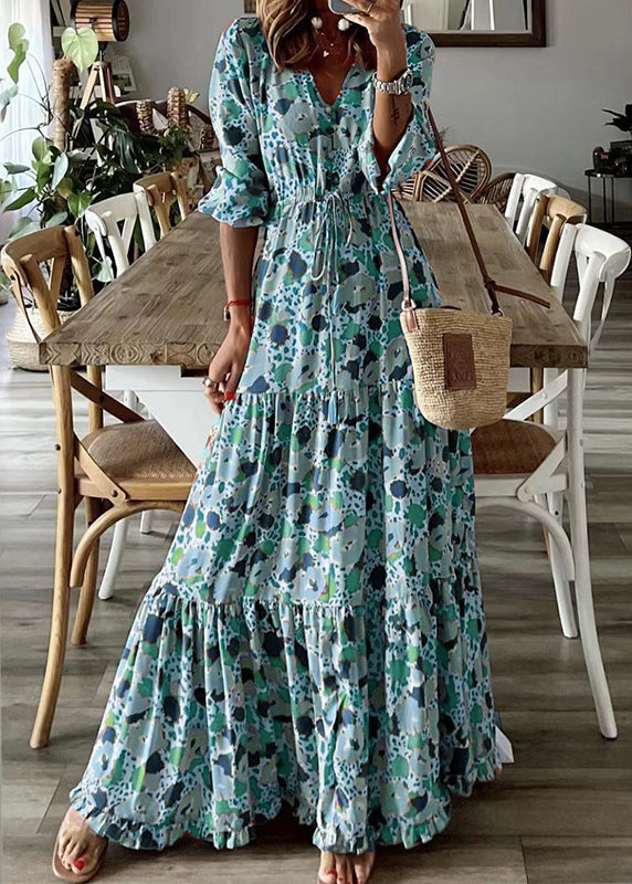 Robe élégante cintrée à imprimé extra large en coton, longueur cheville, été TL011