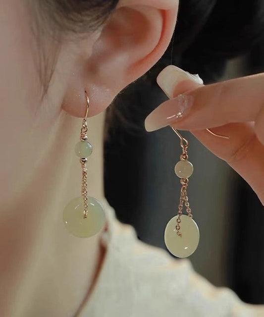 Boucles d'oreilles pendantes élégantes en argent sterling cyan avec boucle en jade surdoré AC1071