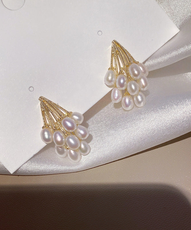 Pearl Grape Gold Overgild Copper Stud Earrings Elegant