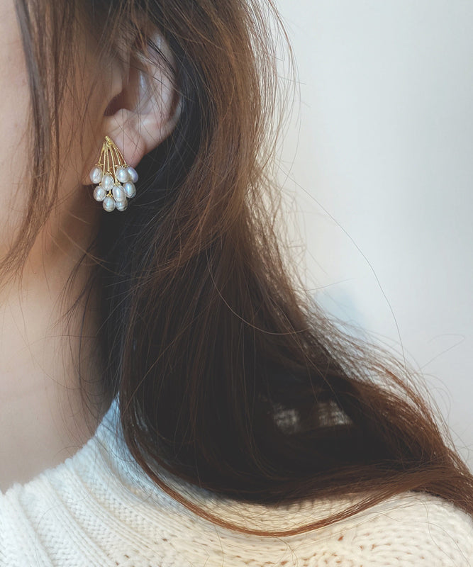 Pearl Grape Gold Overgild Copper Stud Earrings Elegant