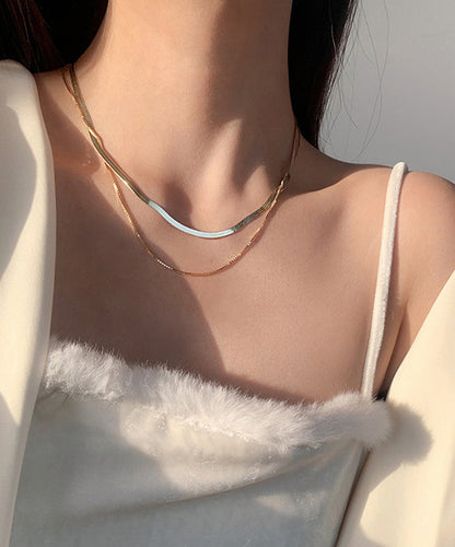 Elegant Gold Sterling Silver Overgild Bilayer Necklace PO009