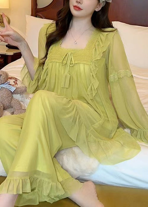 Up Tulle Elegant Collar Lace Green Suit Square Pajamas Two Piece