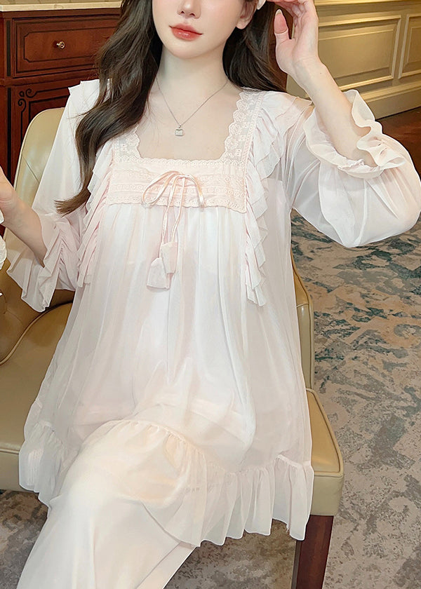 Up Tulle Elegant Collar Lace Green Suit Square Pajamas Two Piece
