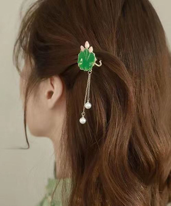 Elegante Haarnadel mit Lotusblättern aus grüner Sterlingsilberlegierung, DF1023