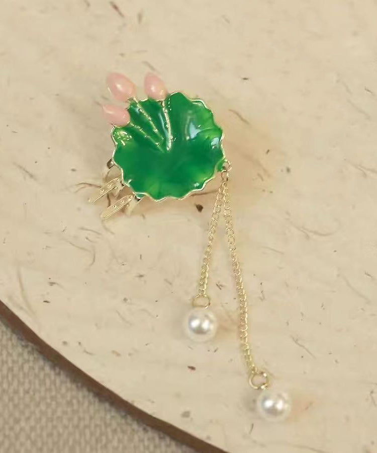 Elegante Haarnadel mit Lotusblättern aus grüner Sterlingsilberlegierung, DF1023