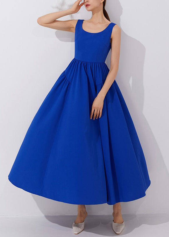 Elegant Klein Blue Solid High Waist Dress Sleeveless AM1021