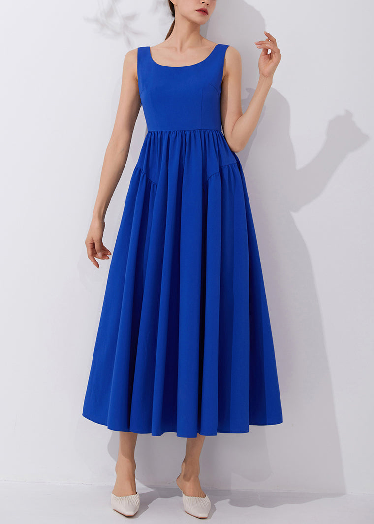 Elegant Klein Blue Solid High Waist Dress Sleeveless AM1021