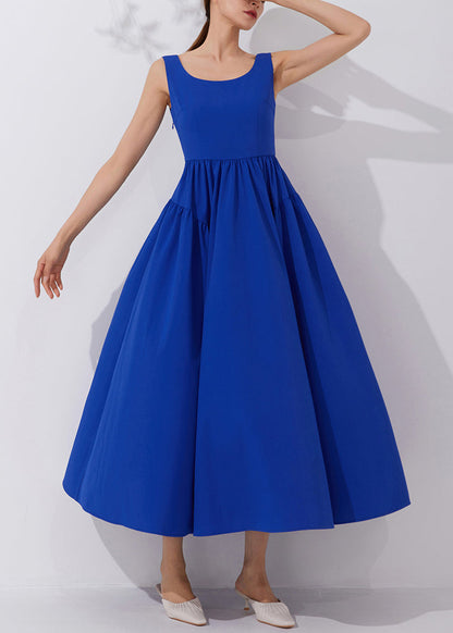 Elegant Klein Blue Solid High Waist Dress Sleeveless AM1021