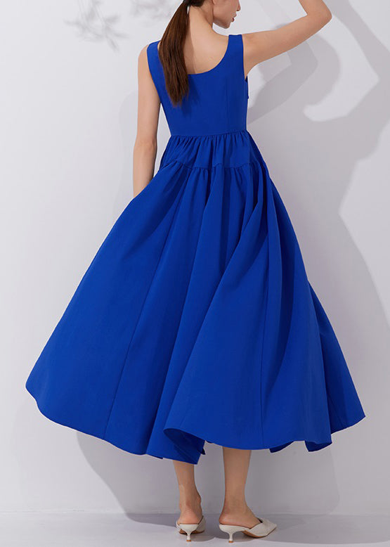 Elegant Klein Blue Solid High Waist Dress Sleeveless AM1021