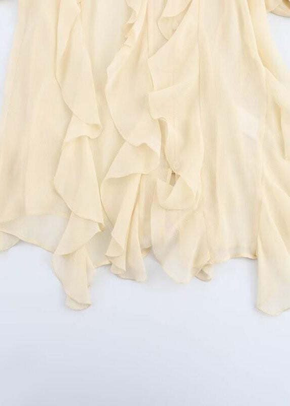 Chemise élégante d'été en mousseline de soie jaune clair à volants UPF 50+