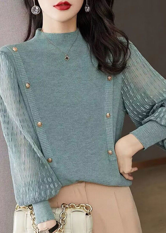 Elegant Pink Half High Neck Patchwork Knit Pullover Spring TH037