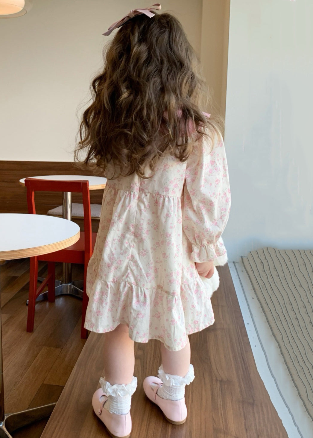 Robe élégante en coton patchwork à imprimé rose pour fille, manches longues, XZ014